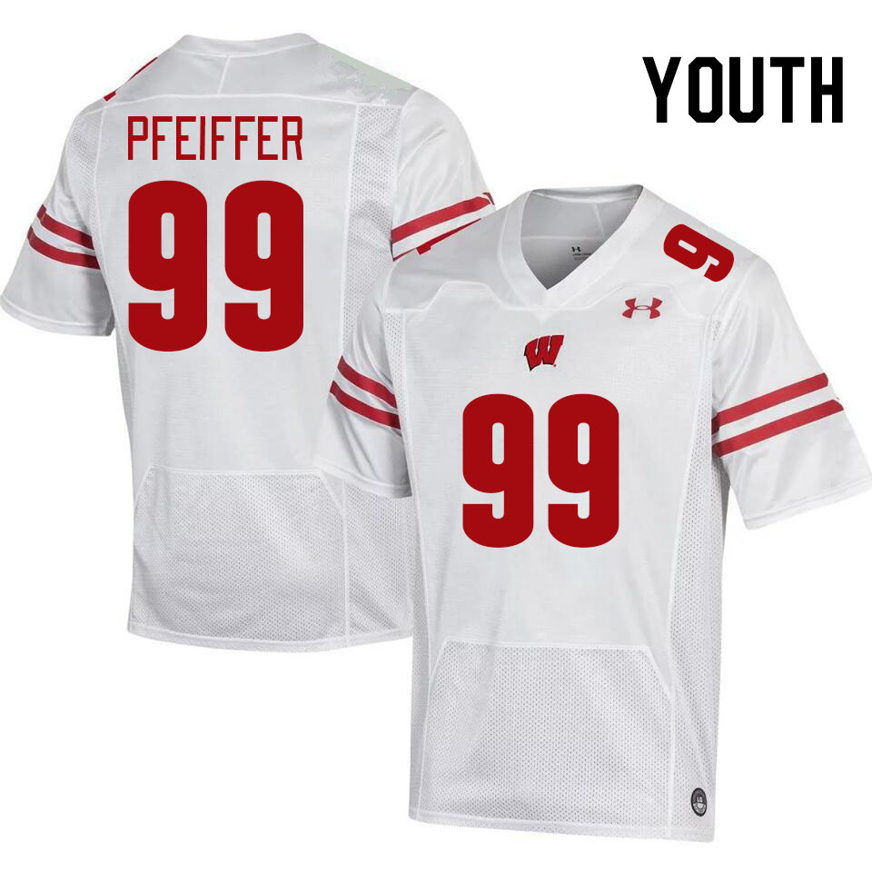 Youth #99 Cayson Pfeiffer Wisconsin Badgers College Football Jerseys Stitched-White